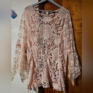 Est 1946 Pink Lace Crochet Tunic Top